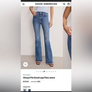 Good American Always Fits Blue Flare Jeans in Indigo